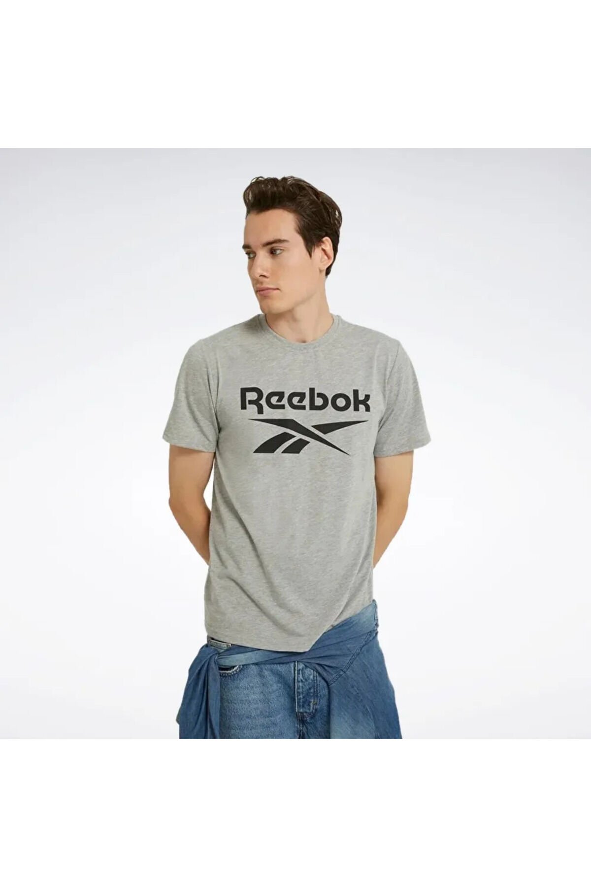 Identity Stacked Logo Erkek Gri Yuvarlak Yaka Tişört