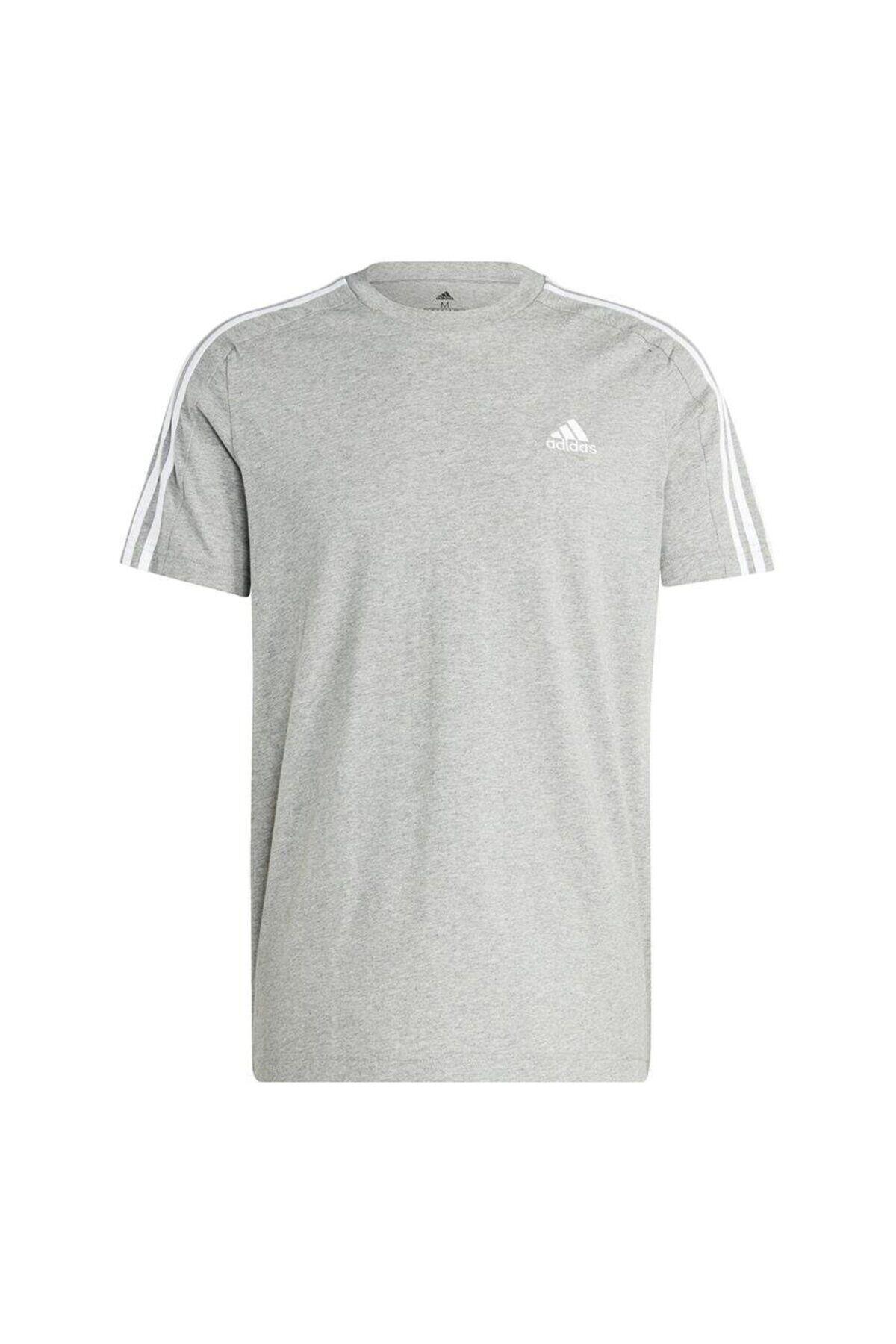 Essentials Single Jersey 3-stripes Tişört Medium Grey Heather / White - S
