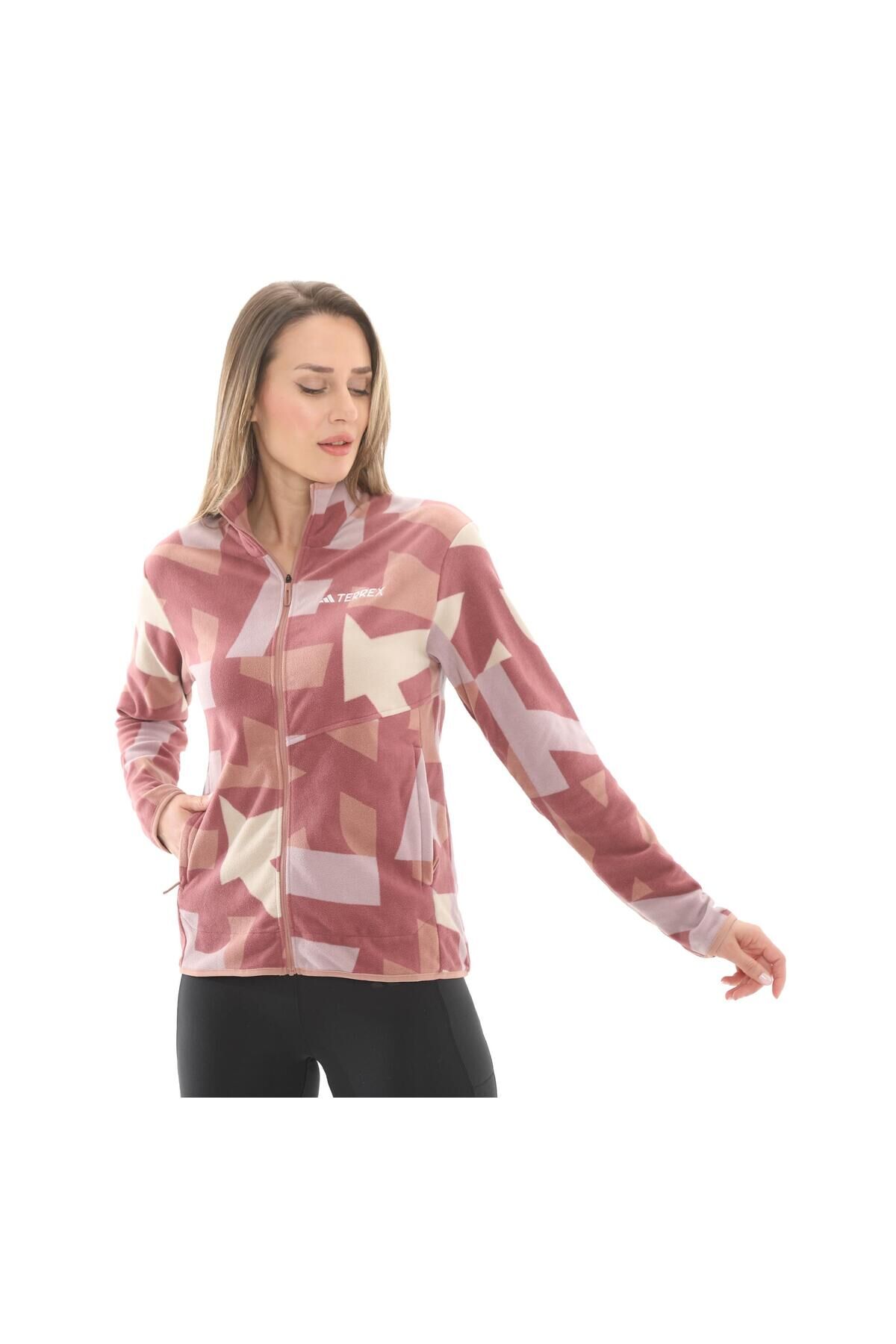 JF9062-K adidas Terrex Multi Printed Full-Zip Fleece Kadın Ceket Pembe Pembe Beyaz - L