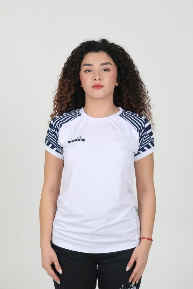 Bahia Kadın Tişört Beyaz Lacivert Beyaz - M