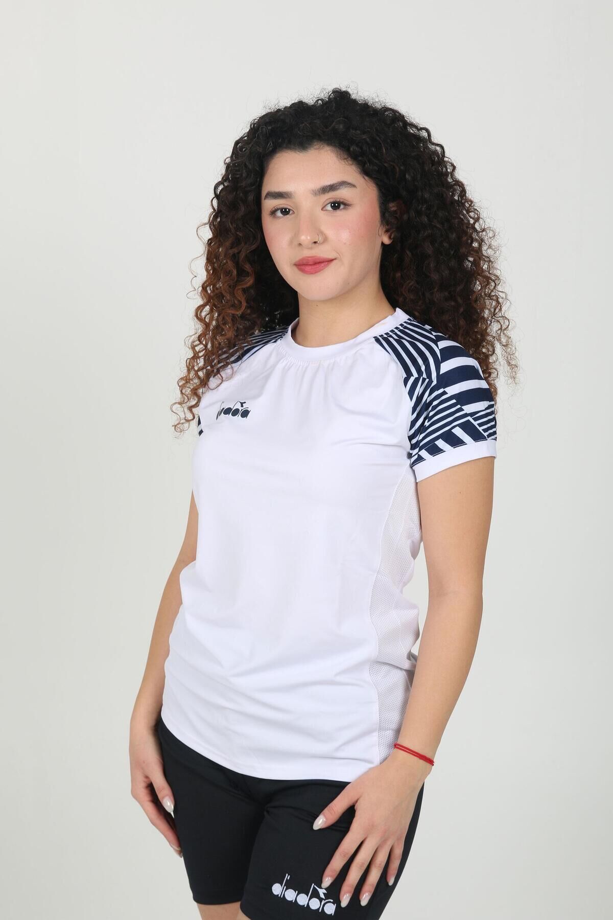Bahia Kadın Tişört Beyaz Lacivert Beyaz - M