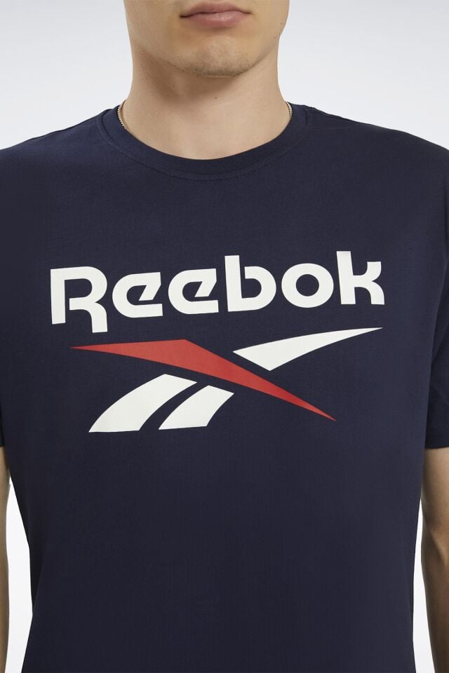 Identity Stacked Logo Erkek Gri Yuvarlak Yaka Tişört Mavi - L