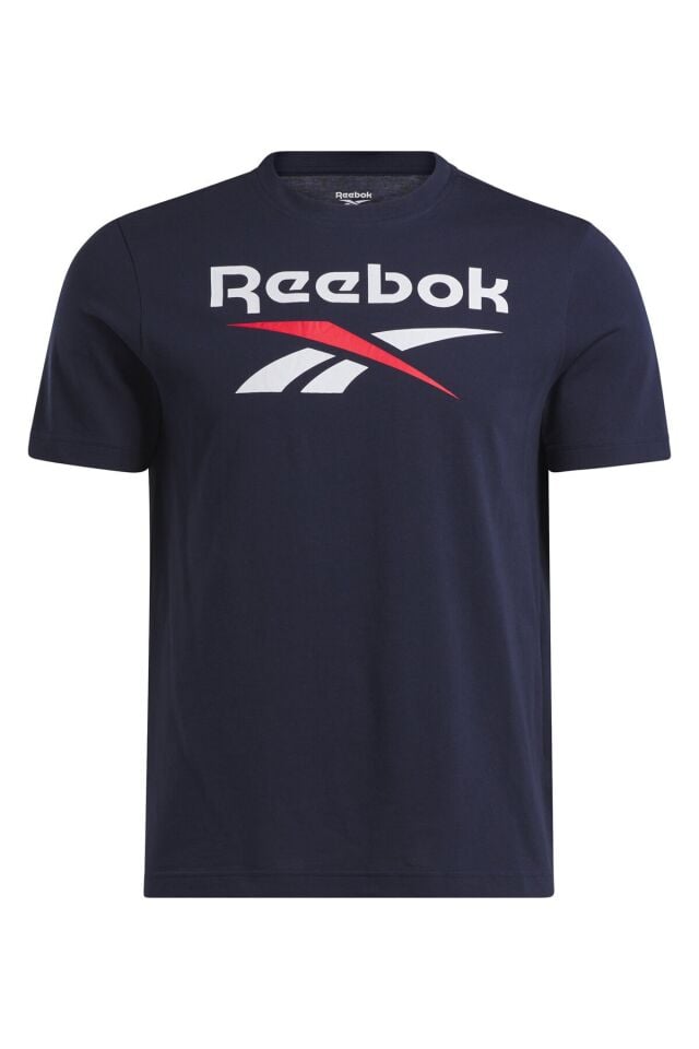 Identity Stacked Logo Erkek Gri Yuvarlak Yaka Tişört Mavi - L