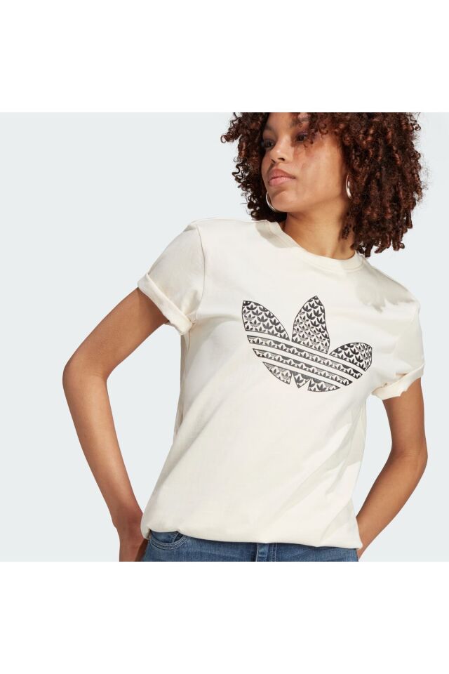 Trefoil Monogram Infill Tişört Krem - L