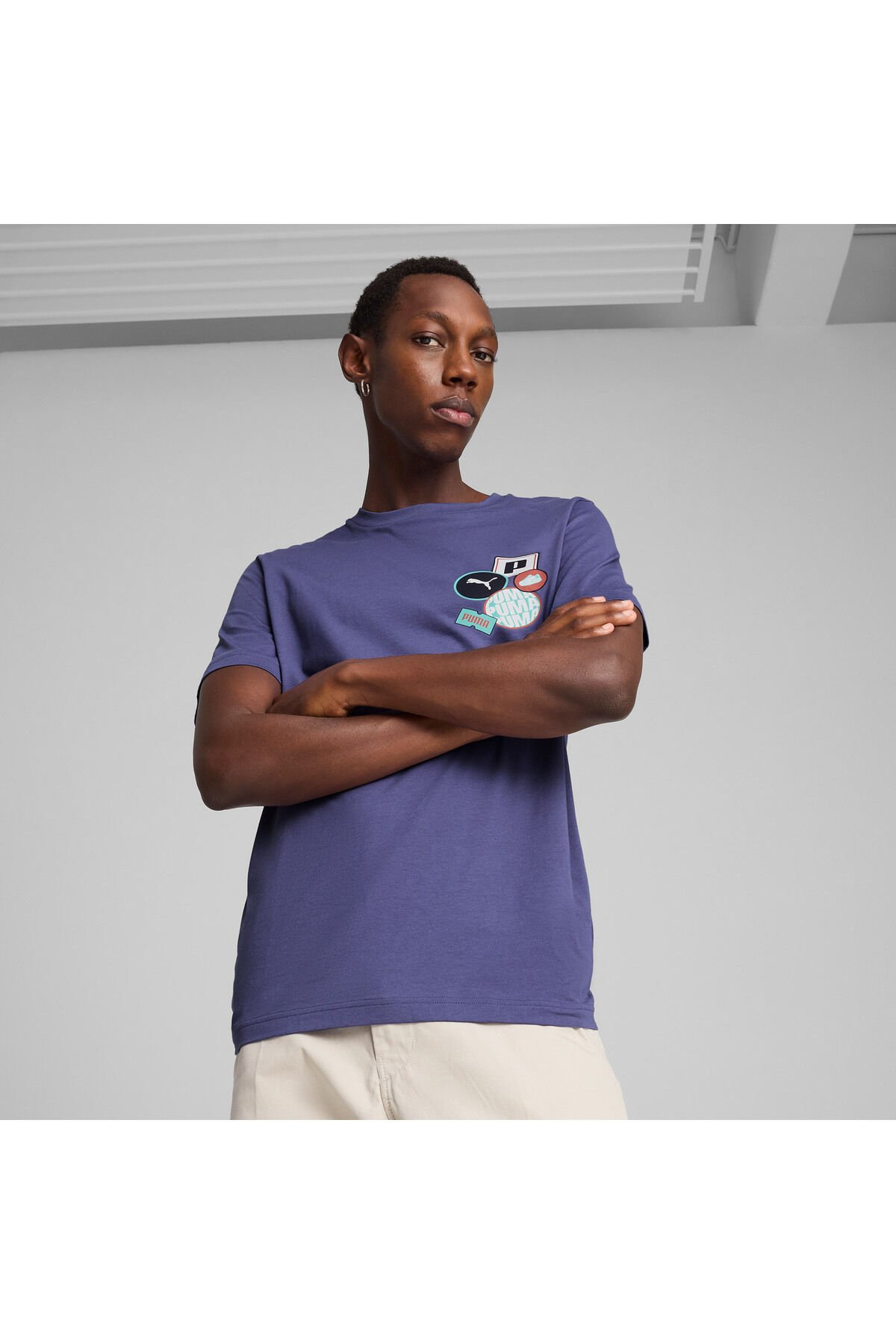 Puma Graphics icon Erkek Mavi T-Shirt Mor - S