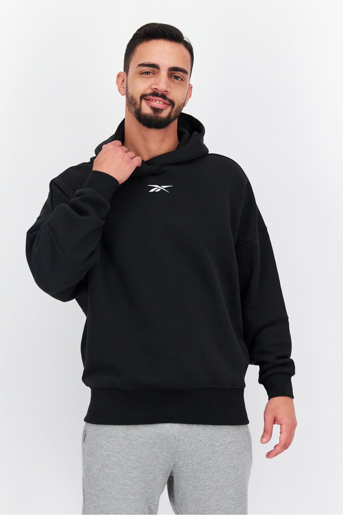 Erkek Spor Giyim Fit Uzun Kollu Outdoor Kapşonlu Üst, Siyah