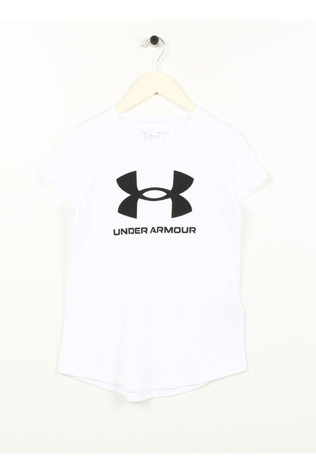 Beyaz Kız Çocuk Kısa Kollu Bol Kesim Düz T-Shirt 1361182-100 UA G SPORTSTYLE LOGO SS