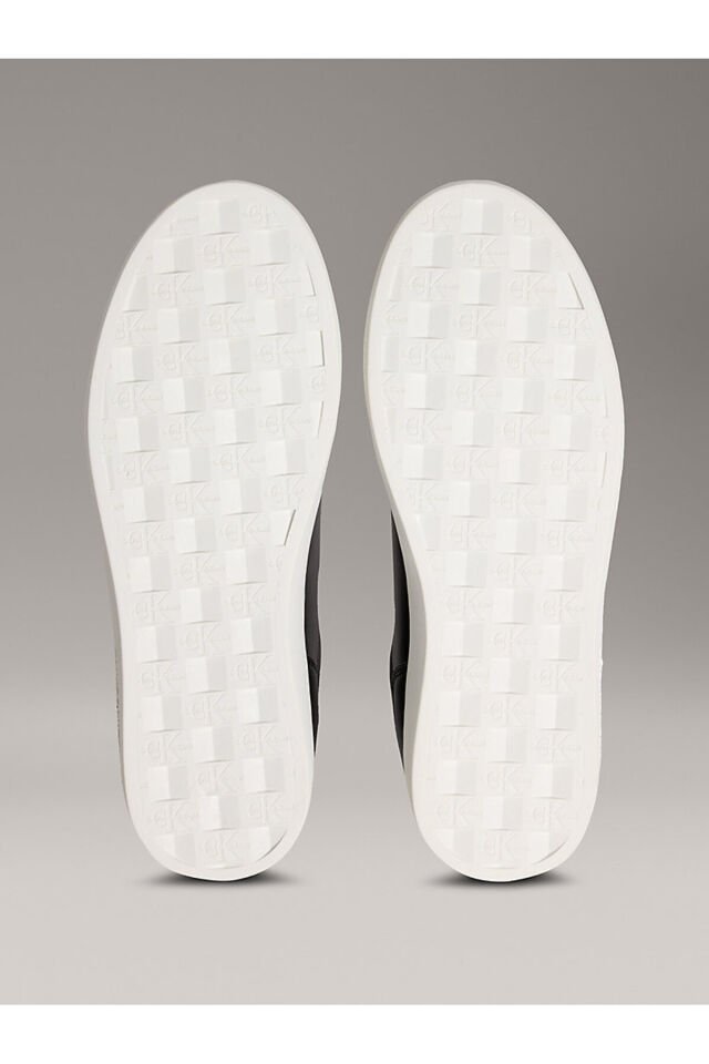 Erkek Deri Bağlamalı Düz Taban Yuvarlak Burun Ck Desenli Siyah Sneaker YM0YM01369-0GM