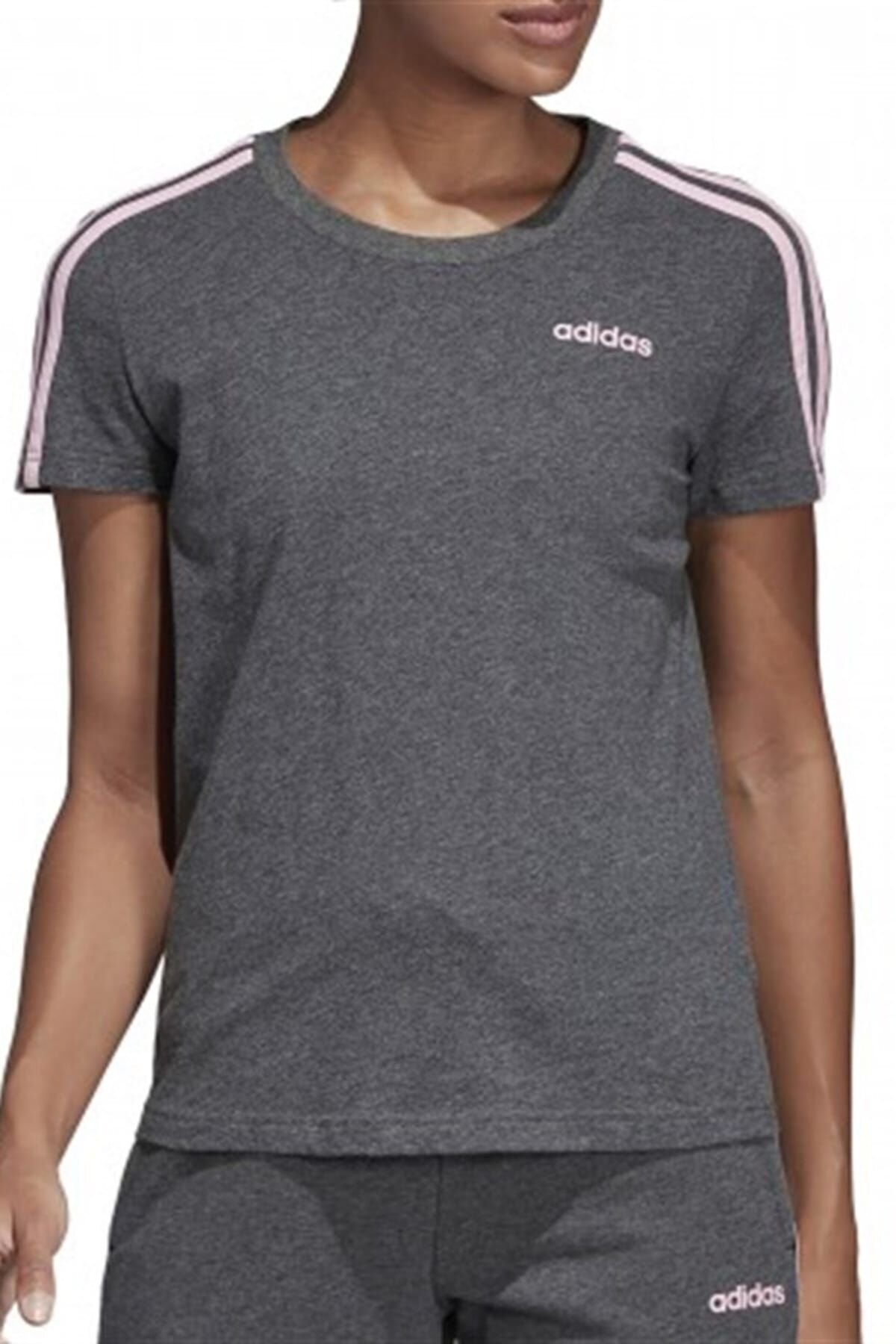 Kadın T-Shirt Essentials 3S Slim Tee DU0632 Gri/Pembe - M